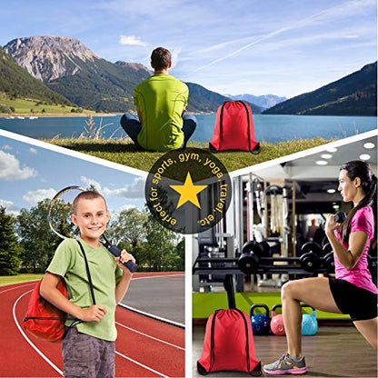 KUUQA 12 Pcs Drawstring Backpack Bags Sport Gym Sack Cinch Bags Bulk for School Traveling and Storage (Red) - color: Red