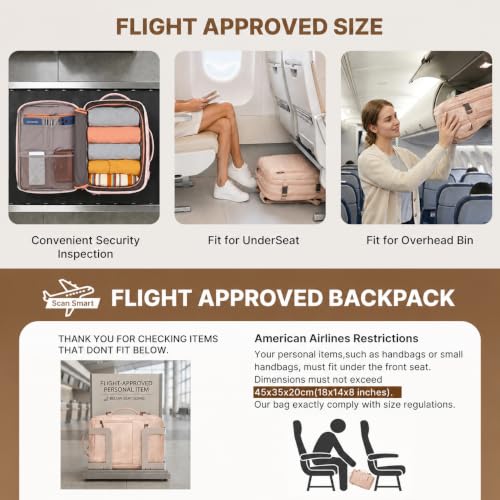 Travel Backpack for Women, PU Leather Carry On Backpack Flight Approved with Laptop Compartment, 40L Expandable Personal Item Travel Bag for Traveling Weekender Business (Pink) - color: Pink