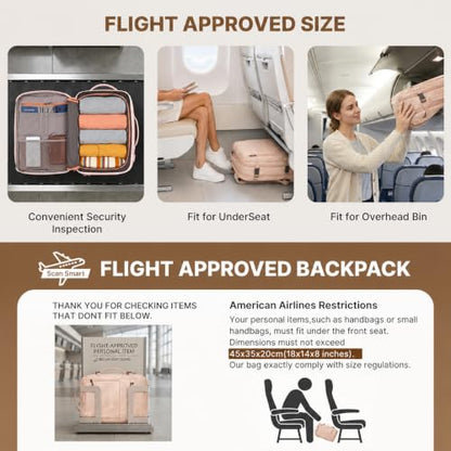 Travel Backpack for Women, PU Leather Carry On Backpack Flight Approved with Laptop Compartment, 40L Expandable Personal Item Travel Bag for Traveling Weekender Business (Pink) - color: Pink