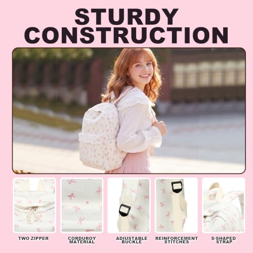 LEDAOU Backpack for Girls School Bag Kids Bookbag Teen Backpack Set Daypack with Lunch Bag and Pencil Case | Kids - color: Pink Bowtie -Beige