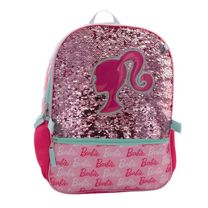 AI ACCESSORY INNOVATIONS Barbie 4 Piece Backpack Set, Sparkle & Shine with this Magic Flip Sequin School Bag for Girls with Zip Front Pocket, Pink - color: Barbie Pink