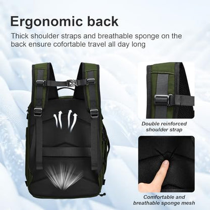 Carry On Travel Backpack with Shoe Compartment Flight Approved Laptop Backpack Expandable Work Business Backpack for Women Men Casual Daypack, Dark Green - color: Dark Green, style: A