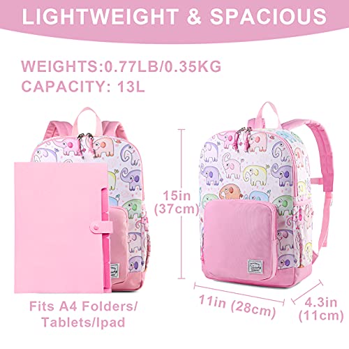 VASCHY Kids backpacks, Cute Lightweight Water Resistant Preschool Backpack for Boys and Girls Chest Strap | Cute - color: Elephants Pink, size: Small (4-6 Yrs) - 15'' H