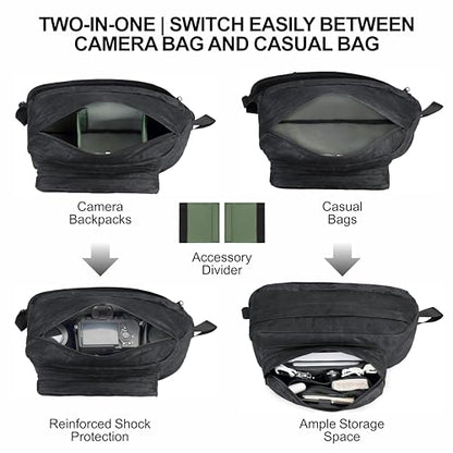 Padwa Lifestyle Black Crossbody Camera Bag - Waxed Memory Canvas Compact Camera Sling and Crossbody Bag with Fast Access,Versatile Lightweight Everyday Bag Great for Photographers Travel,Photography - color: Black