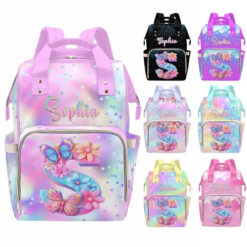 MyPupSocks Custom Butterfly Floral Diaper Bag Backpack for Mom, Daughter & Granddaughter | Adorable Personalized Mommy Daypack, Perfect Mother’s Day Nappy Bag Gift - color: Style 10