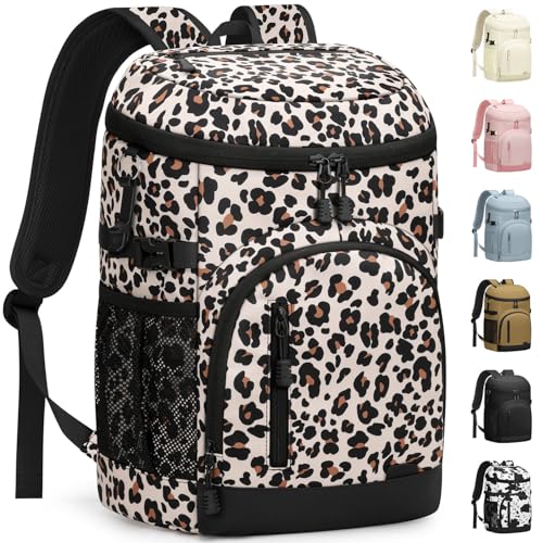 Pritent Cooler Backpack Insulated Waterproof,30/45 Cans Backpack Coolers Leakproof Lunch Backpack for Men Women Portable Soft Cooler Bag for Beach Camping Trave Picnic - color: Leopard Print, size: 30 Cans