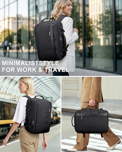 PIJUSHI Travel Backpack for Women Expandable Carry on Luggage Backpack Airline Approved TSA 16" Laptop Bag Business with USB Port(PE034 Black) - color: Black