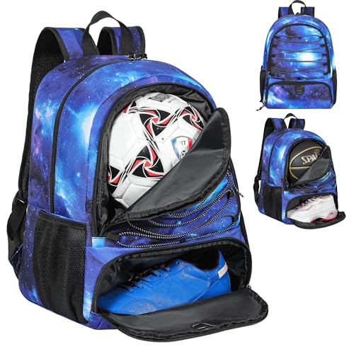 Basketball Bag Backpack for Men Women with Ball & Shoes Compartment 30L Capacity Lightweight Breathable Boys Girls Soccer Ball Bag Backpack Fit Volleyball Football Sports Travel School Gym - color: TK13Space
