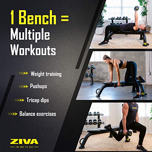 ZIVA Performance Flat Weight Utility Bench for Strength Training, Abdominal Workout – 600 lbs Capacity, 89mm Steel Tubing, High Density PU Foam Padding, Compact Design (Dim. 41x85x146 cm., 19kg)