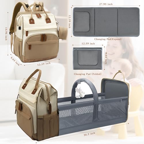 Diaper Bag Backpack for New Parents, Large Capacity Baby Travel Bag with Bottle Holders, Multiple Compartments (Khaki Brown) - color: Khaki Brown