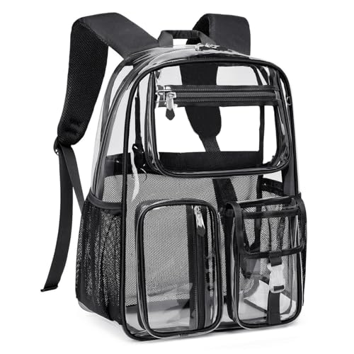 Cusangel Clear Backpack for School Boys Girls,TPU Large 16X11X5in Heavy Duty bookbag See Through Transparent Bookbag for Sport Event,Stadium Events&Work Backpacks(16in-Black) - color: Black-16in