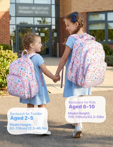 VASCHY Kids Backpacks, 12L Toddler & 17.5L School Backpacks, Lightweight Water-Resistant for Boys and Girls Ages 3-12 - color: Lilac Bloom-l, size: Large