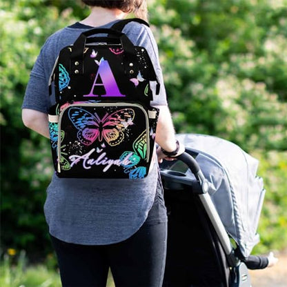 MyPupSocks Personalized Butterfly Diaper Bag for Mom Daughter Granddaughter - Mothers Day Gift Nappy Mommy Daypack Backpacks in Black - color: Style 9