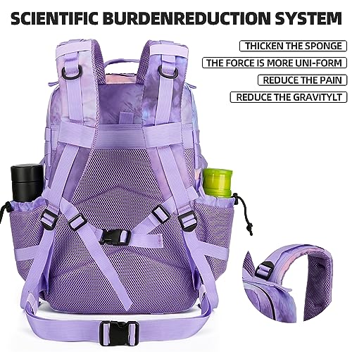 Military Tactical Assault Backpack - 45L 3 Day Assault Pack with MOLLE Waterproof Rucksack - color: Purplestars