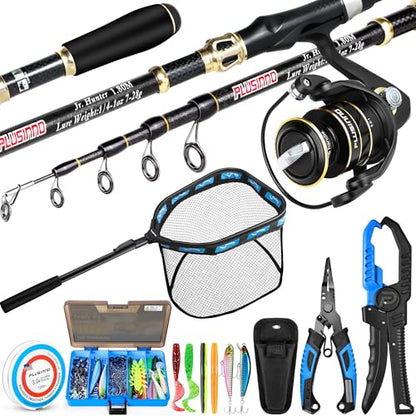 PLUSINNO Fishing Gear,Full Fishing Pole kit Include Fishing Rod and Reel Combo, Tackle Box with Fishing Lures, Fishing Accessories, Fishing Pliers,Fishing Gifts for Men with Fishing Tool Kit - style: Blue Fishing Combo With Fishing Net