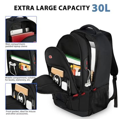 Goloni Laptop Backpack for Men Women, 17 Inch Travel Backpack with USB Charging Port, Water Resistant Lightweight Backpack with Compartments, 30L Casual Daypack,Black/Red - color: Black Red