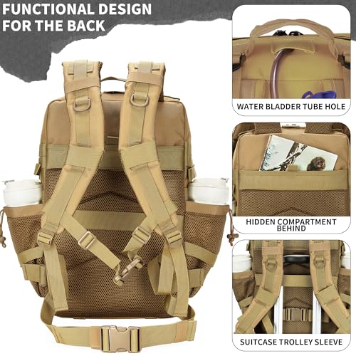 55L Tactical Backpack Heavy Duty Military Rucksack Molle Backpack 3 Day Assault Pack for Work Outdoors - color: Khaki