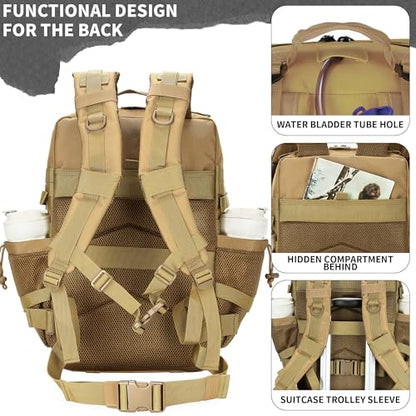 55L Tactical Backpack Heavy Duty Military Rucksack Molle Backpack 3 Day Assault Pack for Work Outdoors - color: Khaki