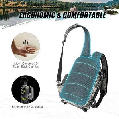 Piscifun Fishing Backpack with Rod Holder, Lightweight Sling Bag Storge Gear and Equipment - color: Digital Camouflage, size: Standard, style: Latch