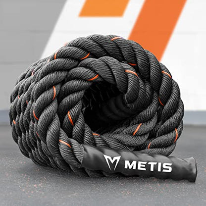 METIS Battle Ropes – Durable Fitness Ropes for Strength Training, 30ft/40ft/50ft Options – Ideal for Home Workouts & Gyms with Anti-Fray Handles - size: 30ft, style: 2 inch
