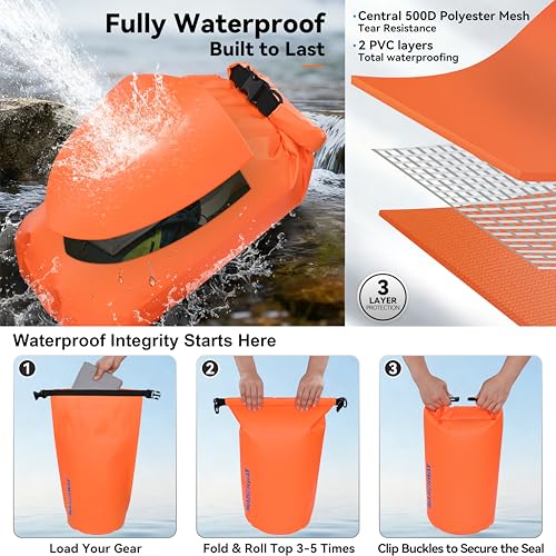 MARCHWAY Floating Waterproof Dry Bag Backpack, Roll Top, 5L/10L/20L/30L/40L - color: Deep Orange, size: 10L