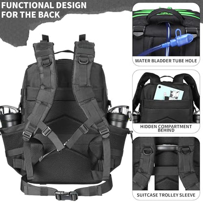 55L Tactical Backpack Heavy Duty Military Rucksack Molle Backpack 3 Day Assault Pack for Work Outdoors - color: Blackgreen