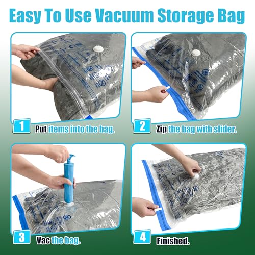 HIBAG Vacuum Storage Bags, 10 Space Saver Bags, Polyethylene (PE), Jumbo & Large Sizes, Zipper Closure, Vacuum Sealed, Ideal for Clothing & Bedding - size: 5 Jumbo 5 Large