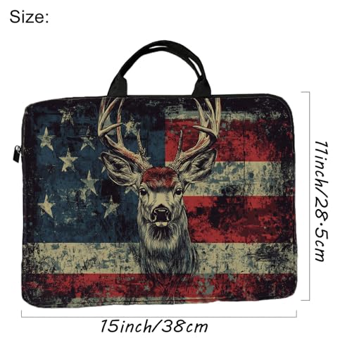 15-Inch Laptop Sleeve – Stylish, Lightweight, Shockproof, Water-Resistant Case for Lenovo, HP, Dell, Asus Notebooks - American Flag Deer - color: American Flag Deer