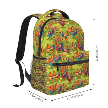 Casual Backpack Rooster Chicken Garden Flowers Painting, Lightweight Hiking Daypack with Water Bottle Holder for Travel - color: Pattern (271)
