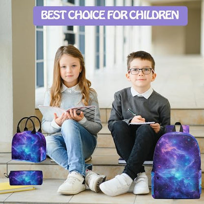 Galaxy 3PCS Backpack for Boys Girls, Kids Back to School Backpack Set with Lunch Box Pencil Case, 17 Inch Lightweight Bookpack 3 in 1 Set for Teens Elementary Middle High School Students - color: Galaxy