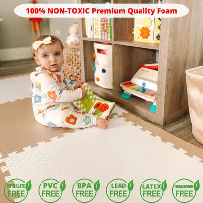 Extra Thick Baby Play Mat Tiles Non-Toxic Foam Floor Puzzle Mat Extra Large Interlocking Activity Playmat for Infants Toddlers Kids Crawling Tummy Time 74x74 Inches (Beige/White) - color: Beige/White