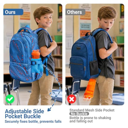 BLUEFAIRY Kids Backpacks for Boys Girls Ages 6-8 8-10 10-12 Elementary Middle School Backpack 17 Inch Back to School Bookbag with Laptop Compartment Mochilas Escolares para Niños Niñas (Blue Lines) - color: Blue Lines