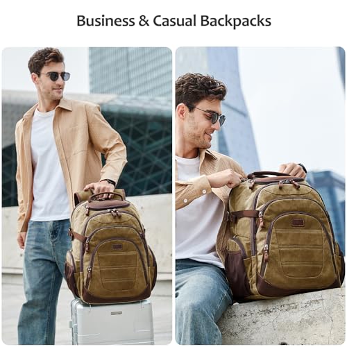 Travel Laptop Backpack 17.3 inch XL Computer Backpack for Men Waxed Canvas College Daypack Business Backpack Brown - color: Brown