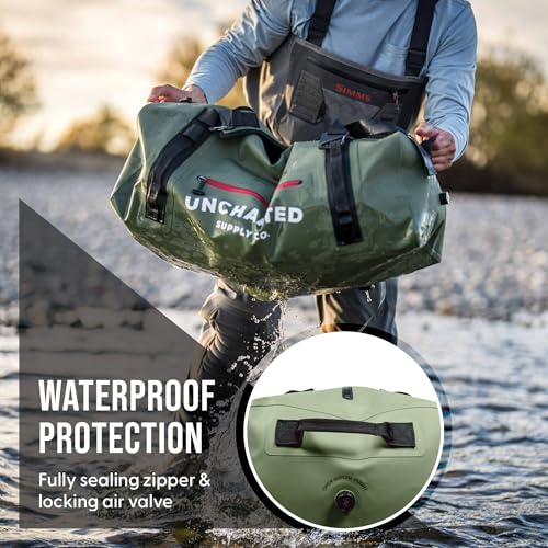 Uncharted Supply Co. The Vault Waterproof Duffel Bag - Airtight bag with Backpack Straps, Carry-On Size, Perfect for travel, boating, camping, recreation. (Black, 65L) - color: Black, size: 65L