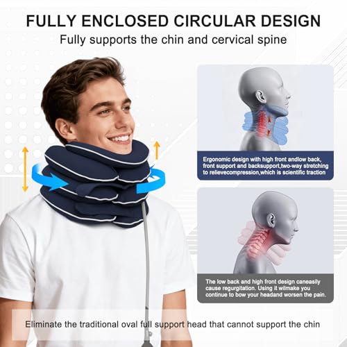 Cervical Neck Traction Device for Home Use, Inflatable Neck Stretcher for Instant Neck Pain Relief, Adjustable Neck Support Brace, Neck Decompression, Neck Extender - color: Blue