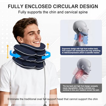 Cervical Neck Traction Device for Home Use, Inflatable Neck Stretcher for Instant Neck Pain Relief, Adjustable Neck Support Brace, Neck Decompression, Neck Extender - color: Blue