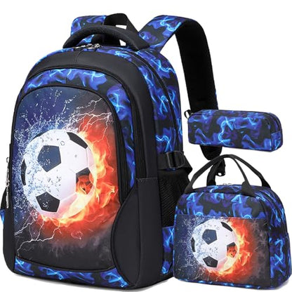 Jumpopack Boys Backpack Soccer Backpacks School Backpacks for Boys Elementary School Bag Bookbag World Cup Kids Backpack with Lunch Box,Soccer Print - color: Navy Football