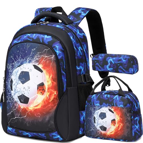 Jumpopack Boys Backpack Soccer Backpacks School Backpacks for Boys Elementary School Bag Bookbag World Cup Kids Backpack with Lunch Box,Soccer Print - color: Navy Football