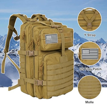 50L Large Military Tactical Backpack Molle Army Assault Pack for Travel Camping Hiking Fishing Backpack for men (khaki) - color: Khaki