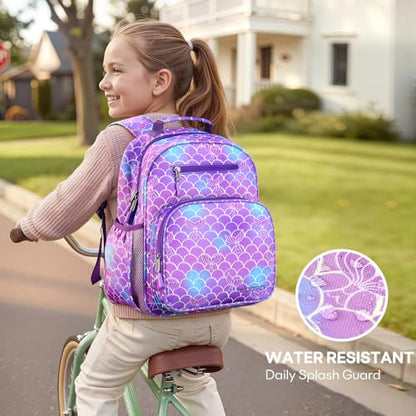 mibasies Girls Backpack with Lunch Box: 3PCS Kids Backpack Set for Kindergarten Elementary - 15 IN Cute Bookbag - Mermaid Tail - color: Mermaid Tail