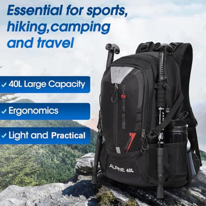 Hiking Backpack Camping 40L Outdoor Daypack Lightweight Travel Backpack with Rain Cover for Women Men (Black) - color: Black