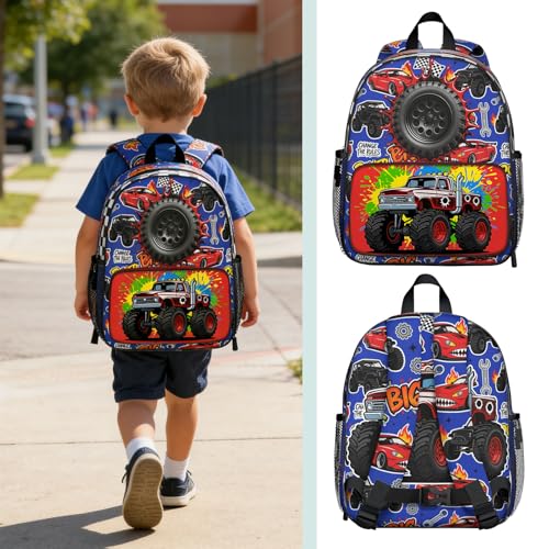 Toddler Backpack for Ages 4-6, 15L Boys Truck Backpack with Chest Buckle, Kindergarten School Bag with Padded Straps - color: Truck
