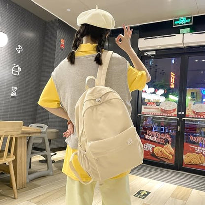 Cute Aesthetic Backpack Y2K Simple Solid Color Kawaii Backpacks Travel Laptop Backpack (White) - color: White