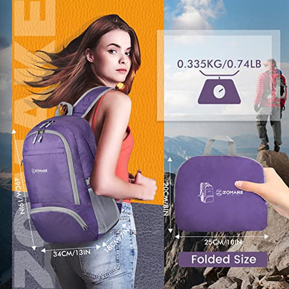 ZOMAKE Lightweight Packable Backpack 30L, Foldable Travel Hiking Daypack - color: Purple 3