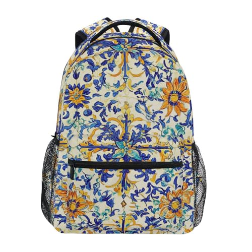 Laptop Backpack for Men and Women Waterproof Personal Backpack with Chest Strap for Travel Trip Bohemian Boho Vintage Mandala Style Flower - color: Multicolor10