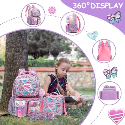 Meetbelify Backpacks for Girls Cute School Backpacks for Elementary Students Ages 8-10 Kids Aesthetic Travel Backpack Large Capacity Laptop Bookbag with Lunch Box 3 in 1 Backpack Set for Girls - color: 01 Girl