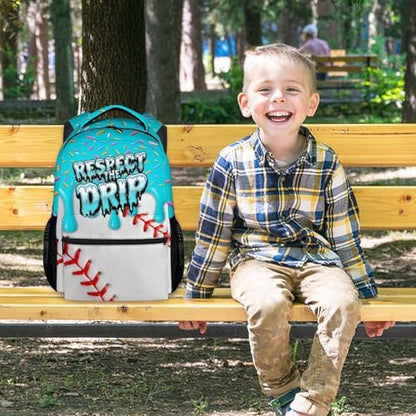 Baseball Drip Backpack for Boys Kids Schoolbag with Pocket - Durable Bookbag for Sport Lovers School Supplies Gifts (17 Inch) - color: Blue