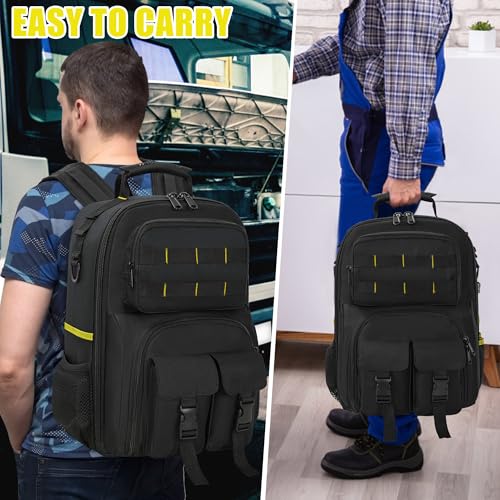 Tool Backpack, Heavy Duty Tool Bag with Padded Shoulder and Removable Tool Organizer, Water-Resistant Work Backpack, for Electrician, Plumber, HVAC, Cable Repairman, Black & Yellow - color: Black & Yellow