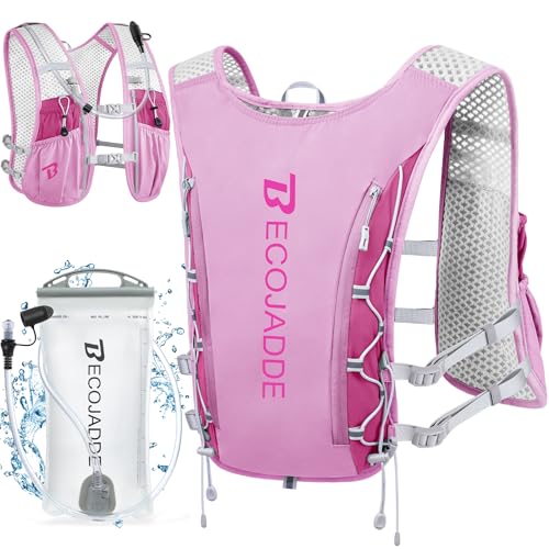 BECOJADDE Running Vest Hydration Backpack for Men Women, 5L Lightweight Running Backpack Hydration Pack for Marathon, Trail, Cycling, Hiking, Jogging - color: Orchid Pink, size: 5l Running Vest With One 1.5l Water Bag