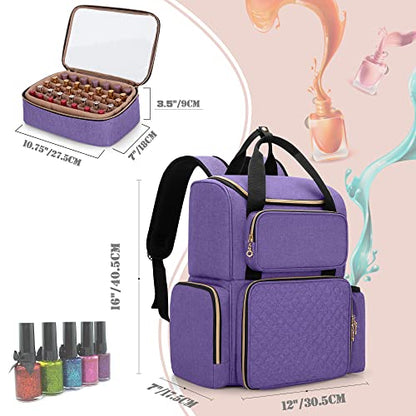LUXJA Nail Polish Organizer (Backpack Version) Holds 70 Bottles and a Nail Lamp, Travel Nail Polish Storage with 2 Removable Cases and Tools Storage Pockets (Patent Pending), Purple - color: Purple